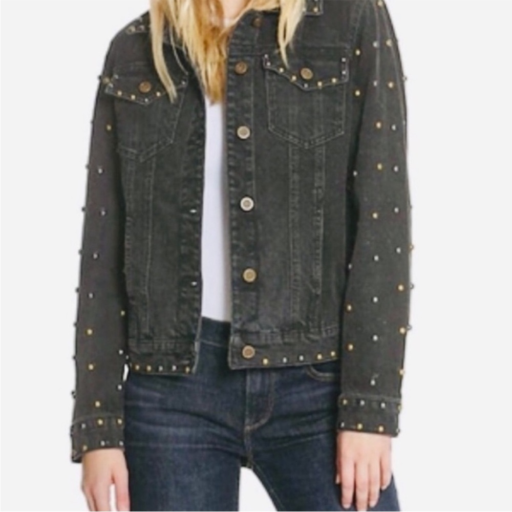 Driftwood Black Studded Jean Jacket | Women’s Size L - Picture 2 of 8